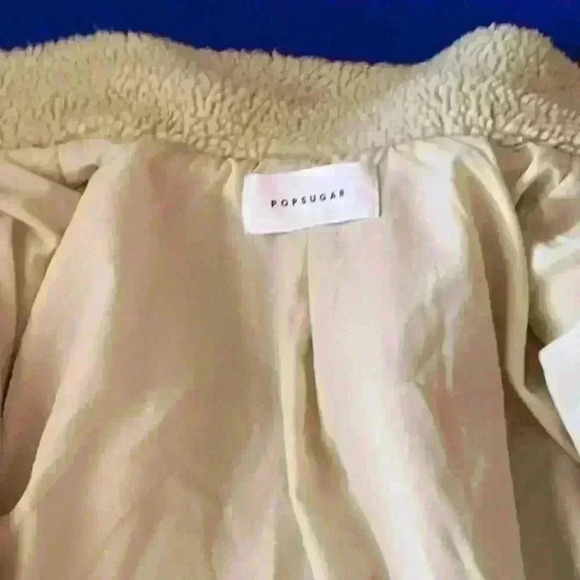 Popsugar Sherpa trucker jacket coat size Large tan beige - Picture 9 of 10